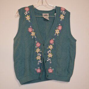 NORTHERN Reflections (R) Ramie/Cotton Floral Embroidery Buttons Knitted Vest M